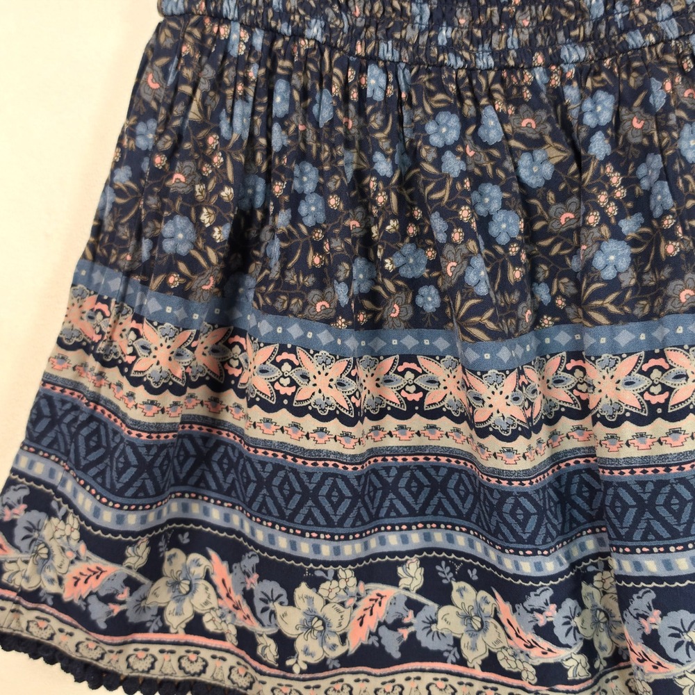 Hollister Skirt Women S Blue Floral Boho Cottage Festival Smocked Mini - Picture 10 of 12